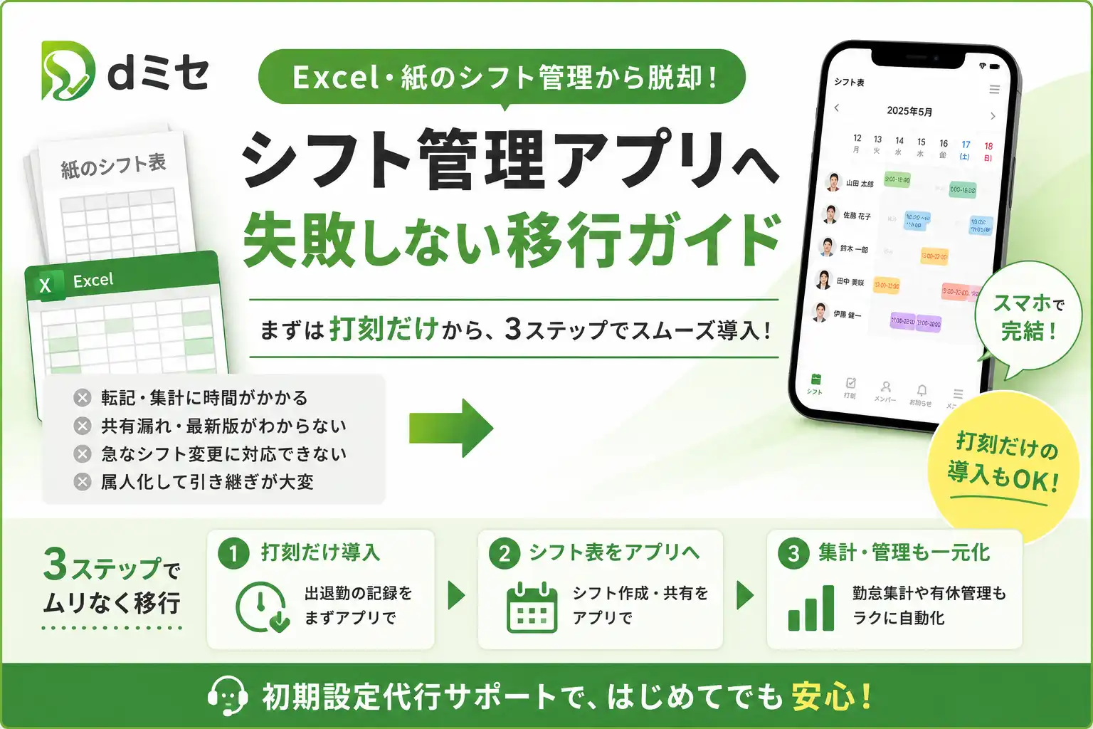 Excel・紙のシフト表から乗り換える手順|失敗しない移行の進め方