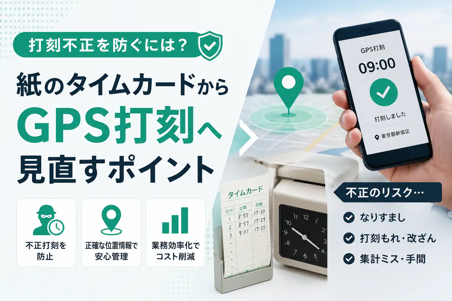 打刻不正を防ぐには?紙のタイムカードからGPS打刻へ見直すポイント